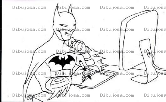 Dibujo para colorear Dibujo De Batman Dibujando En El Ordenador Para Pintar Y Colorear