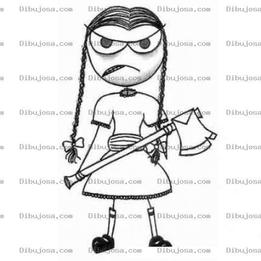 Dibujo para colorear Dibujo De Nina Enojada Con Una Hacha En Sis Manos Para Pintar Y Colorear