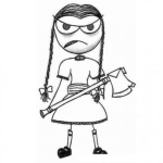 Dibujo para colorear Dibujo De Nina Enojada Con Una Hacha En Sis Manos Para Pintar Y Colorear