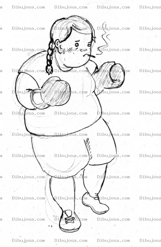 Dibujo para colorear Gordita Boxeadora Dibujo De Nina Gorda Con Guantes De Box Para Pintar Y Colorear