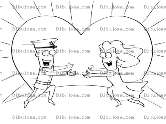 Dibujo para colorear Dibujo Del Encuentro Amoroso De Un Marinero Con Su Novia Para Pintar Y Colorear