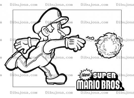 Dibujo para colorear colorear a Mario Bros tirando bola de fuego