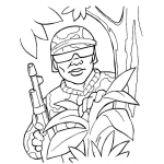 Dibujo para colorear Soldado Negrito Con Lentes A La Par De Un Arbol Para Pintar Y Colorear