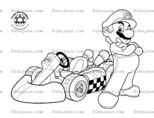 Dibujo para colorear Colorear a Mario Bros con su carrito de mario kartz