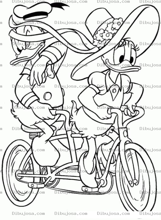 Dibujo para colorear Dibujo Para Colorear A Daisy Con El Pato Donald En Una Bicicleta Para Dos Personas