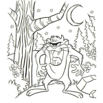 Dibujo para colorear Dibujo De Taz En El Bosque De Noche Para Pintar Y Colorear