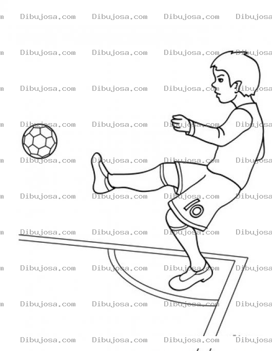 Dibujo para colorear Dibujo De Tiro De Esquina Para Pintar Y Colorear A Un Chico Futbolista Haciendo Un Saque