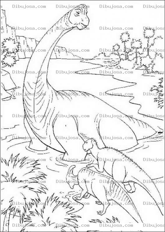 Dibujo para colorear Dinosaurios bebiendo agua
