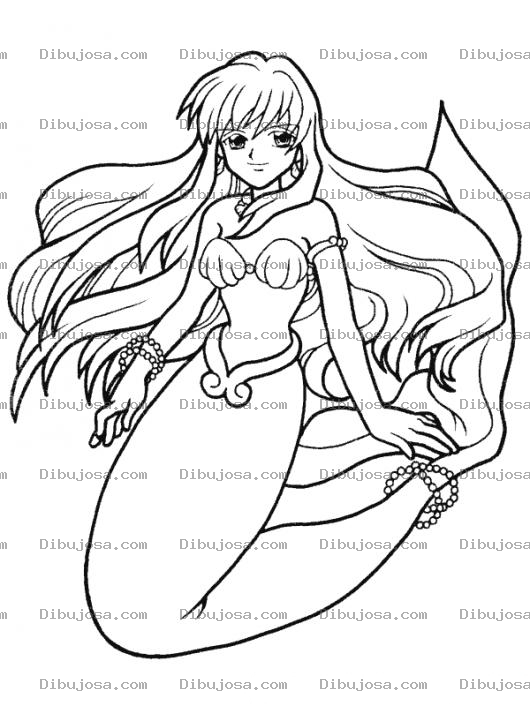 Dibujo para colorear Dibujo De Sirena Bonita Con Joyas De Perlas Para Pintar Y Colorear