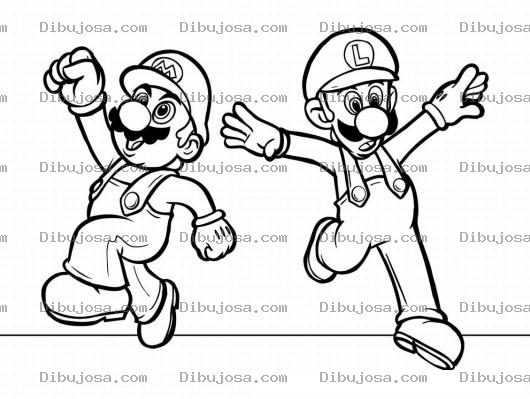 Dibujo para colorear MArio Bros saltando con luigi para colorear
