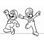 Dibujo para colorear MArio Bros saltando con luigi para colorear