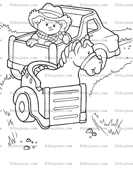 Dibujo para colorear Dibujo De Finquerito Jalando A Su Caballo Con Una Camioneta Para Pintar Y Colorear