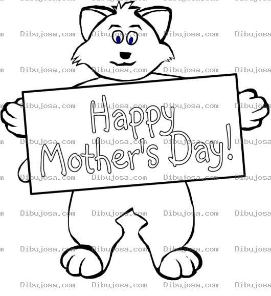 Dibujo para colorear Dibujo De Gato Con Tarjeta De Feliz Dia De Las Madres Para Pintar Y Colorear