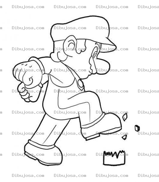 Dibujo para colorear Colorear a Mario Bros machucando un hongo