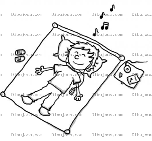 Dibujo para colorear Dibujo De Un Chico En Su Pieza Escuchando Ipod Con Audifonos Para Pintar Y Colorear