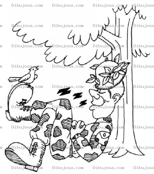 Dibujo para colorear Soldado Durmiendo Debajo De Un Arbol Para Pintar Y Colorear