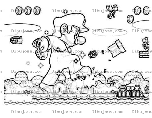 Dibujo para colorear Mario Bros enojado aplastando todo