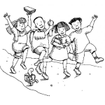 Dibujo para colorear Estudiantes Felices Saliendo Del Colegio