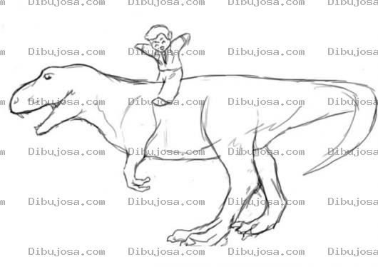 Dibujo para colorear Dibujo De Nino Sobre Dinosaurio Para Pintar Y Colorear