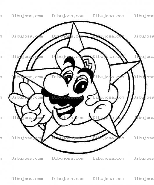 Dibujo para colorear Colorear la cara de Mario Bros saliendo de una estrella