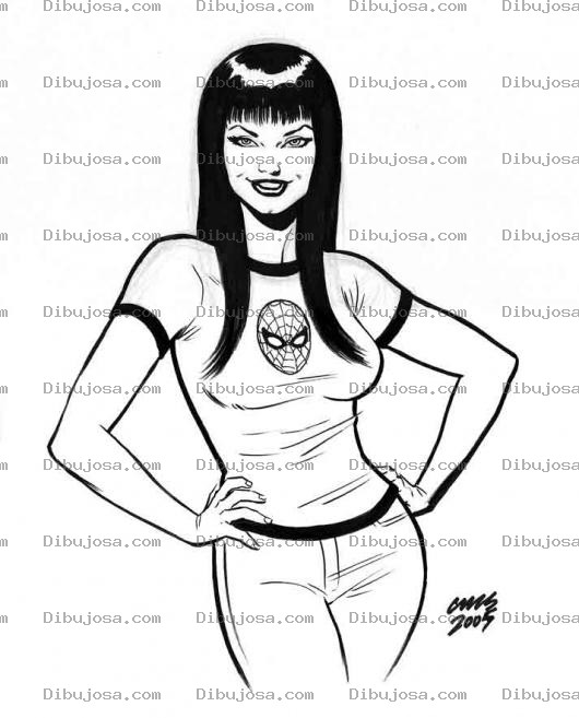 Dibujo para colorear Fan De Spiderman Para Pintar Y Colorear Chica Pelo Negro Con Playera Del Hombre Arana