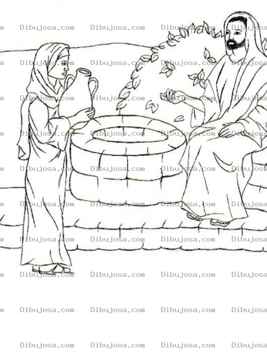 Dibujo para colorear Dibujo Cristiano De JESUS Con La Mujer En El Pozo Para Pintar Y Colorear