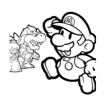 Dibujo para colorear Colorear a Mario Bros con el dragon y la princesa