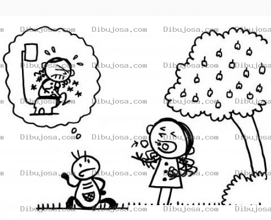 Dibujo para colorear Te Puede Dar Diarrea Dibujo De Un Nino Advirtiendo A Su Hermana Del Peligro De Comer Frutas Sin Lavar