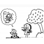 Dibujo para colorear Te Puede Dar Diarrea Dibujo De Un Nino Advirtiendo A Su Hermana Del Peligro De Comer Frutas Sin Lavar