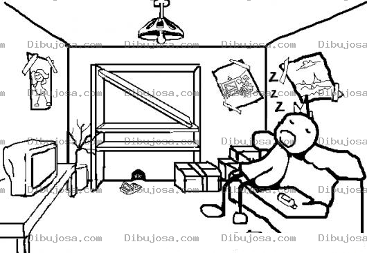 Dibujo para colorear Dibujo De Hombre Dormido Con La Tele Encendida Para Pintar Y Colorear