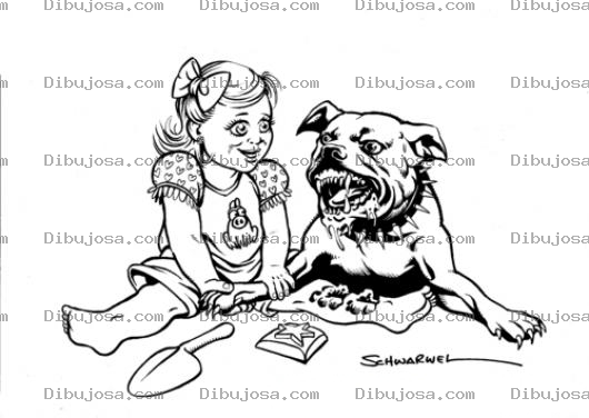 Dibujo para colorear Dibujo De Nina Con Perro Rabioso Para Pintar Y Colorear