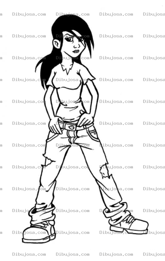 Dibujo para colorear Dibujo De Chica Punk Con Pantalones Rotos Para Pintar Y Colorear