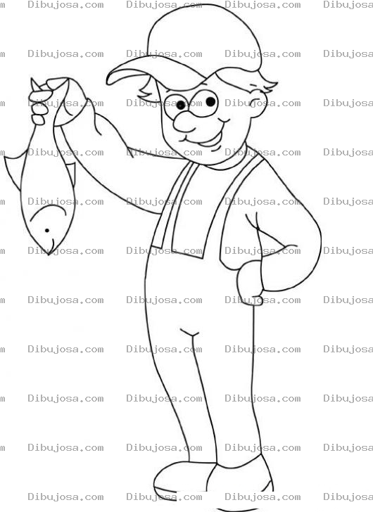 Dibujo para colorear Dibujo De Un Nino Con Un Pescado Para Pintar Y Colorear
