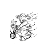 Dibujo para colorear Vendedor De Pescado En Bicicleta Con Un Pulpo En La Cara Para Colorear