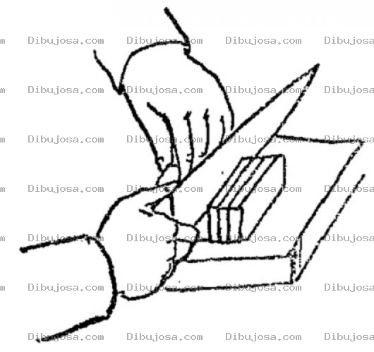 Dibujo para colorear Dibujo De Manos Rodajando Un Queso En Una Tabla Para Picar