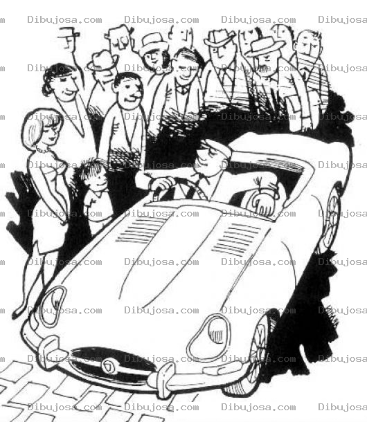 Dibujo para colorear Dibujo De Un Hombre Manejando Un Carro Descapotable Ante La Mirada De Muchas Personas