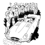 Dibujo para colorear Dibujo De Un Hombre Manejando Un Carro Descapotable Ante La Mirada De Muchas Personas