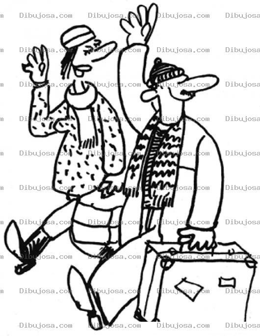 Dibujo para colorear Dibujo De Pareja De Viaje Diciendo Adios Para Pintar Y Colorear Esposos Viajeros Con Maletas Camino Al Aeropuerto