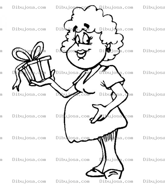 Dibujo para colorear Dibujo De Mujer Embarazada Con Un Regalito En Su Baby Shower Para Pintar Y Colorear