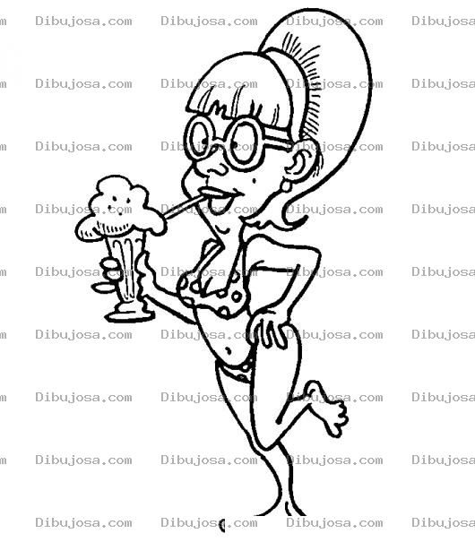 Dibujo para colorear Dibujo De Mujer En Calzoneta Tomando Un Milkshake Con Popote Para Pintar Y Colorear