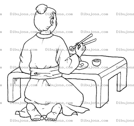 Dibujo para colorear Dibujo De Chino Comiendo Incado Para Pintar Y Colorear