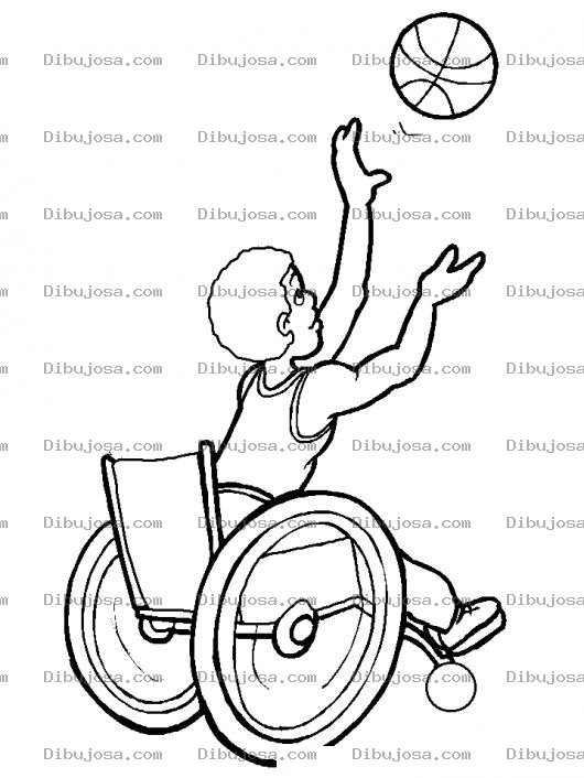 Dibujo para colorear Dibujo De Basquetbolista En Silla De Ruedas Para Pintar Y Colorear A Jugados De Basketball Minusvalido