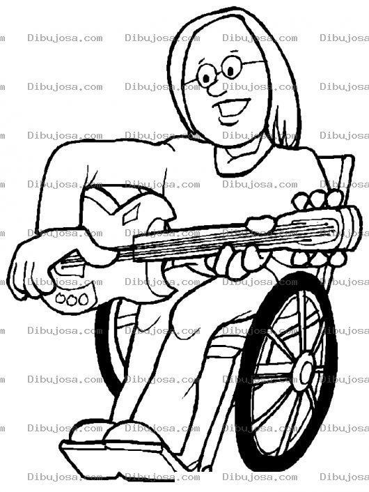 Dibujo para colorear Dibujo De Minusvalido Tocando Guitarra En Una Silla De Ruedas Para Colorear