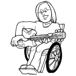 Dibujo para colorear Dibujo De Minusvalido Tocando Guitarra En Una Silla De Ruedas Para Colorear