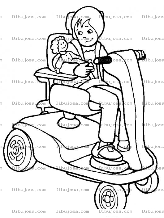 Dibujo para colorear Dibujo Para Colorear A Una Nina Manejando Un Carrito Motorizado Para Minusvalidos