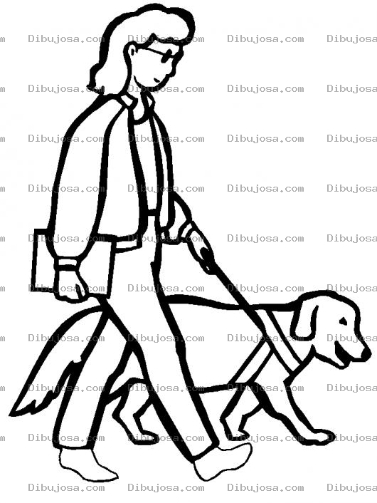 Dibujo para colorear Dibujo De Mujer Novidente Guiada Por Su Perro Para Pintar Y Colorear