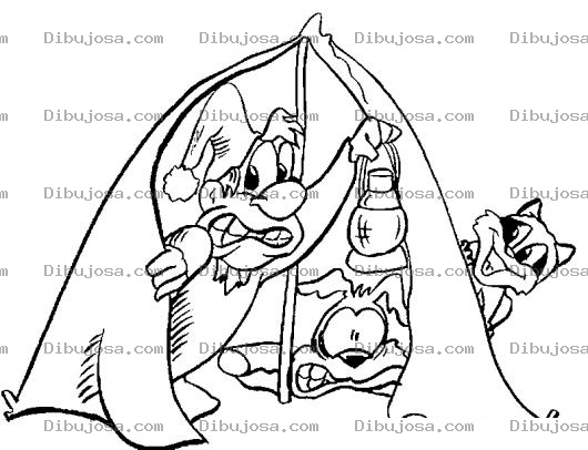 Dibujo para colorear Dibujo De Hombfe Miedoso Metido En Una Carpa Con Su Perro Miedoso Para Colorear