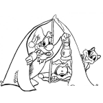 Dibujo para colorear Dibujo De Hombfe Miedoso Metido En Una Carpa Con Su Perro Miedoso Para Colorear
