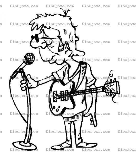 Dibujo para colorear Dibujo De Viejo Rockanrolero En Un Microfono Con Su Guitarra Para Pintar Y Colorear