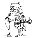 Dibujo para colorear Dibujo De Viejo Rockanrolero En Un Microfono Con Su Guitarra Para Pintar Y Colorear